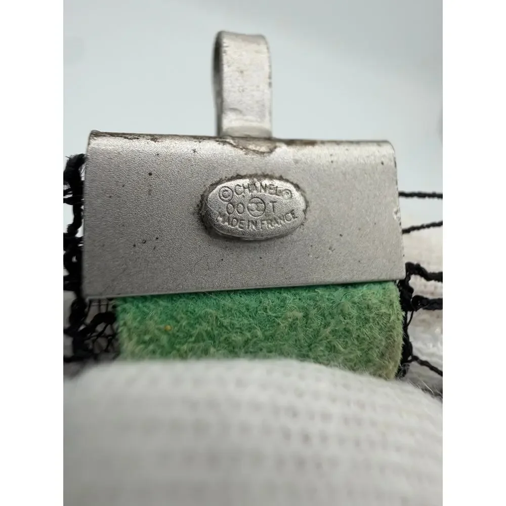 CHANEL Vintage Green Lace and Crystal Logo Choker Necklace